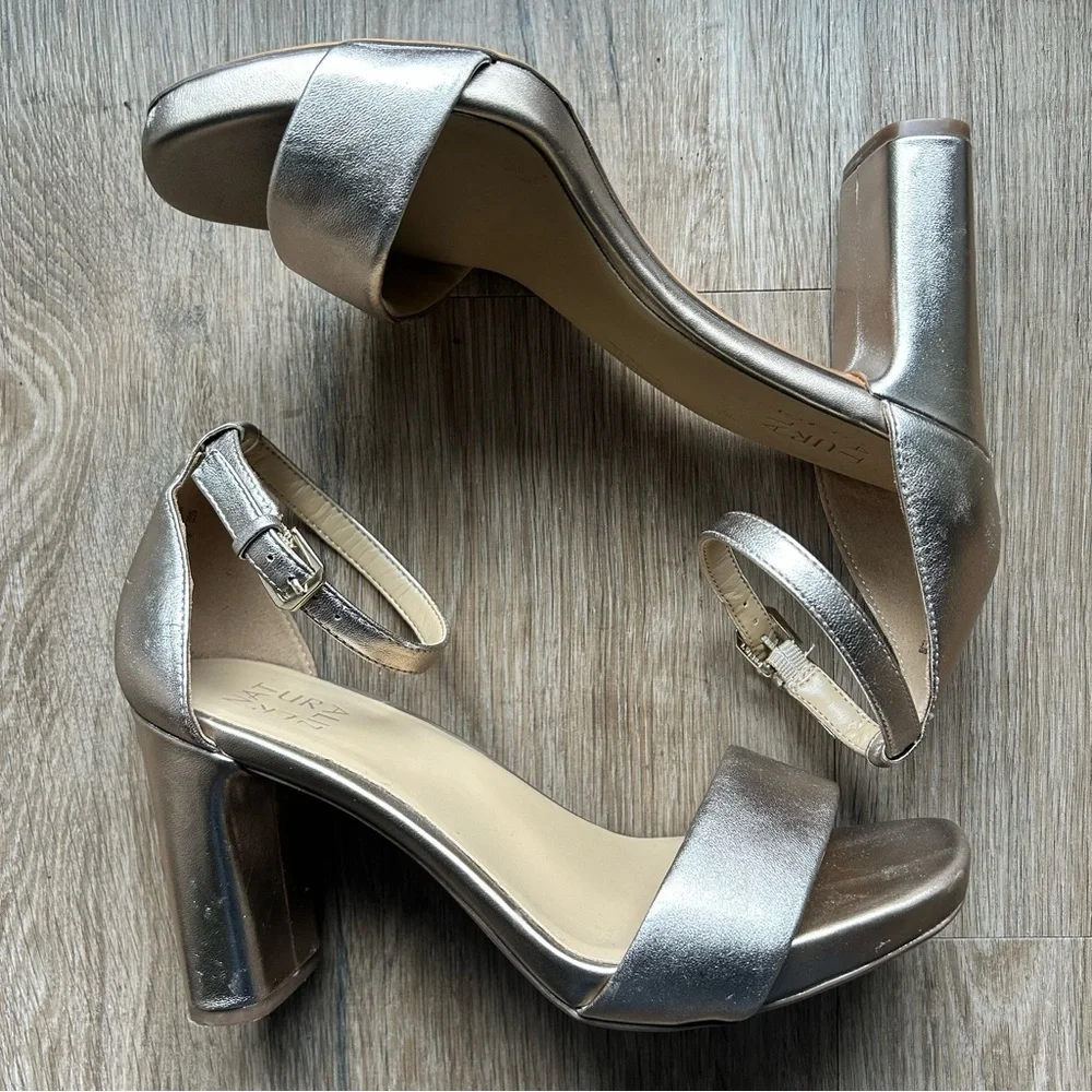 Naturalizer Women's Joy Ankle Strap Heeled Dress Sandal in Light Bronze- 9 WIDE - Picture 2 of 7